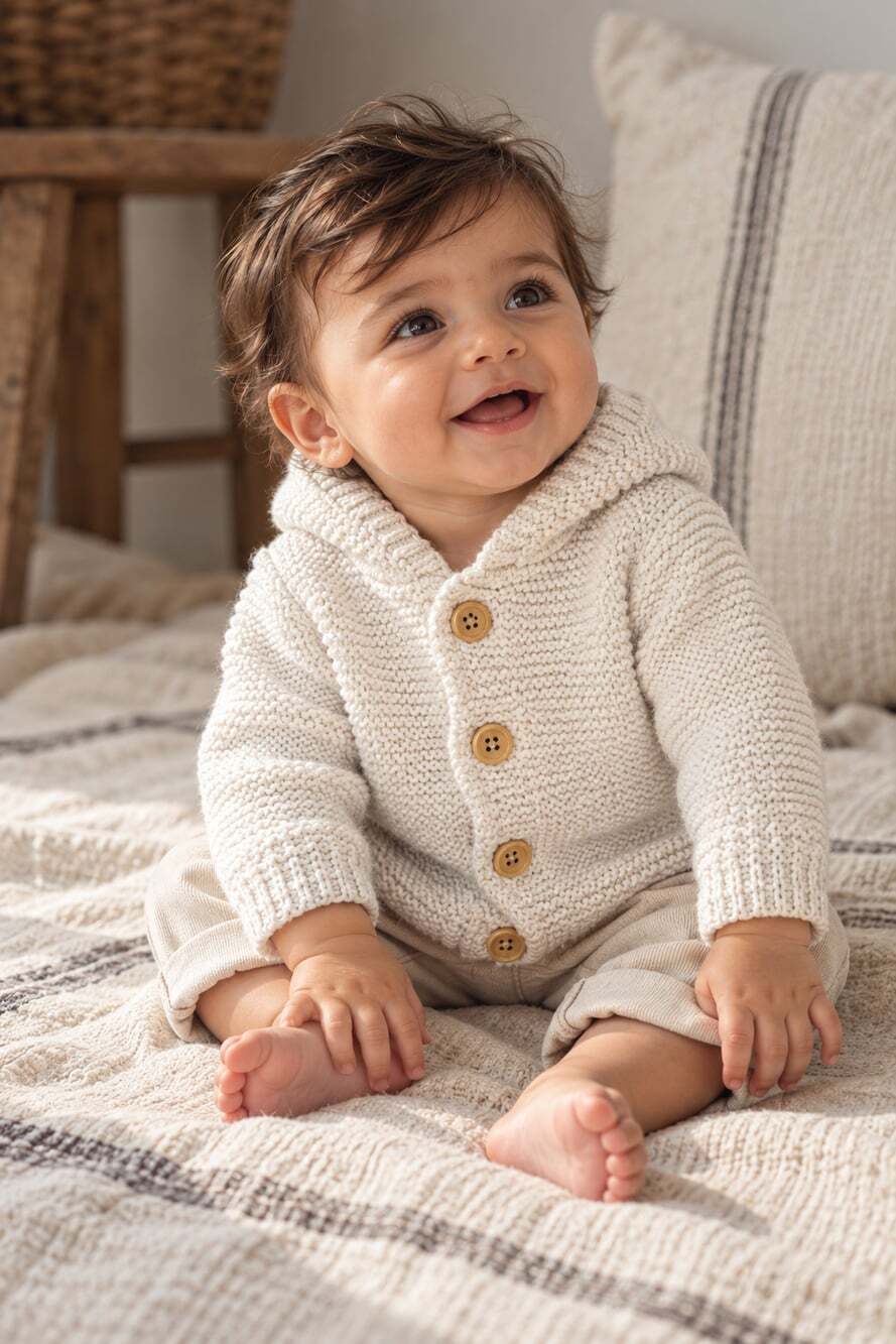 Little Planet Organic Cotton Baby Cardigan Knit Sweater Hooded Chunky 6M